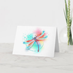 Röd dragonfly på vattenfärgsbakgrund inbjudan