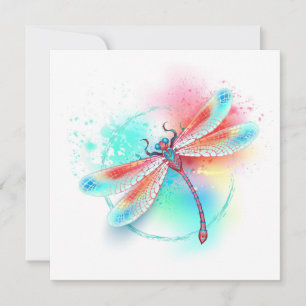 Röd dragonfly på vattenfärgsbakgrund inbjudningar