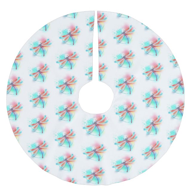 Röd dragonfly på vattenfärgsbakgrund julgransmatta borstad polyester (Framsidan)