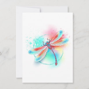 Röd dragonfly på vattenfärgsbakgrund julkort