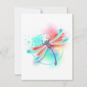 Röd dragonfly på vattenfärgsbakgrund julkort