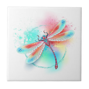Röd dragonfly på vattenfärgsbakgrund kakelplatta