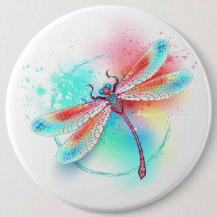 Röd dragonfly på vattenfärgsbakgrund knapp