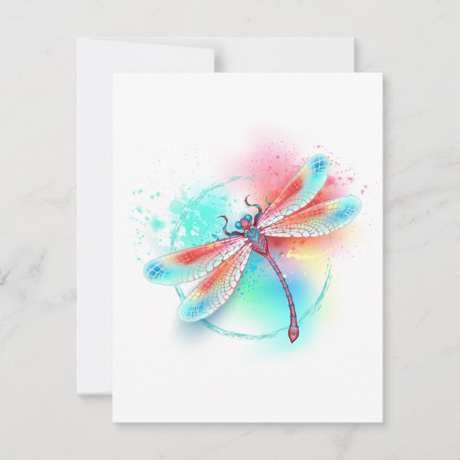 Röd dragonfly på vattenfärgsbakgrund kort (Framsida)
