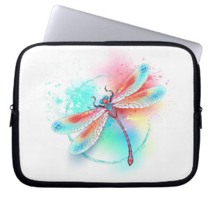 Röd dragonfly på vattenfärgsbakgrund laptop fodral