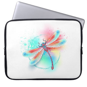 Röd dragonfly på vattenfärgsbakgrund laptop fodral