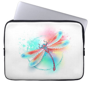 Röd dragonfly på vattenfärgsbakgrund laptop fodral