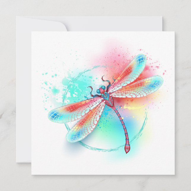 Röd dragonfly på vattenfärgsbakgrund meddelande (Framsida)