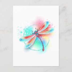 Röd dragonfly på vattenfärgsbakgrund meddelande vykort