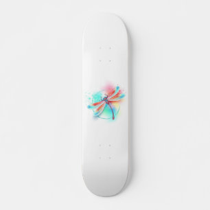 Röd dragonfly på vattenfärgsbakgrund mini skateboard bräda 18,5 cm