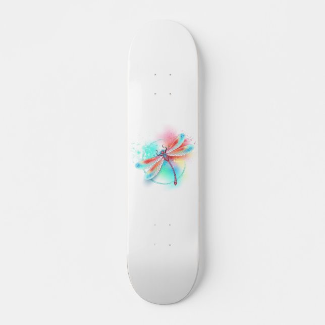 Röd dragonfly på vattenfärgsbakgrund mini skateboard bräda 18,5 cm (Framsida)