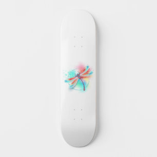 Röd dragonfly på vattenfärgsbakgrund mini skateboard bräda 18,5 cm
