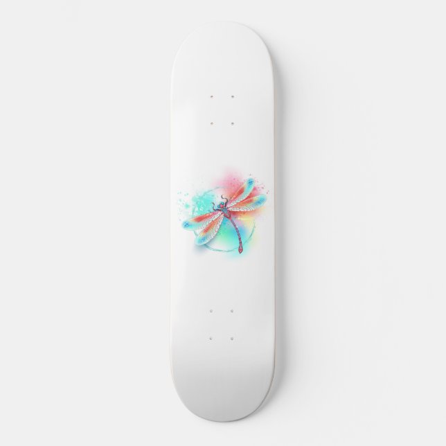 Röd dragonfly på vattenfärgsbakgrund mini skateboard bräda 18,5 cm (Framsida)