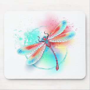 Röd dragonfly på vattenfärgsbakgrund musmatta