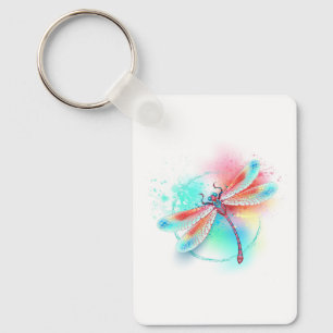 Röd dragonfly på vattenfärgsbakgrund nyckelring
