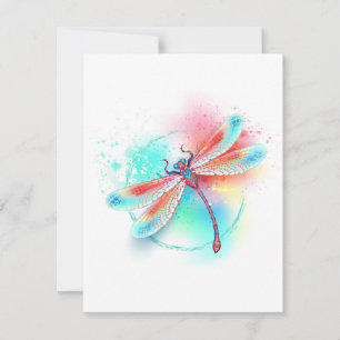 Röd dragonfly på vattenfärgsbakgrund OSA kort