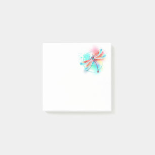 Röd dragonfly på vattenfärgsbakgrund post-it block