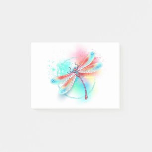 Röd dragonfly på vattenfärgsbakgrund post-it block
