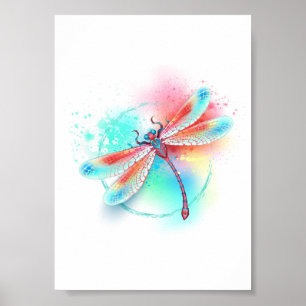 Röd dragonfly på vattenfärgsbakgrund poster