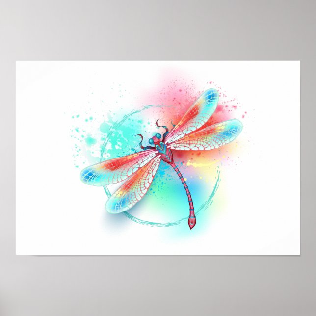 Röd dragonfly på vattenfärgsbakgrund poster (Framsidan)