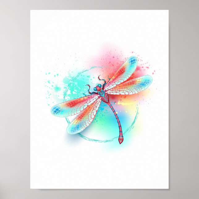 Röd dragonfly på vattenfärgsbakgrund poster (Framsidan)