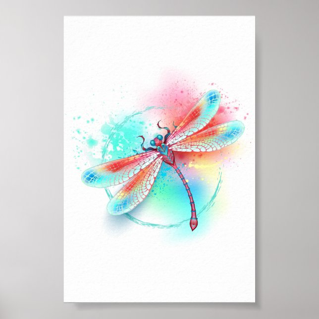 Röd dragonfly på vattenfärgsbakgrund poster (Framsidan)