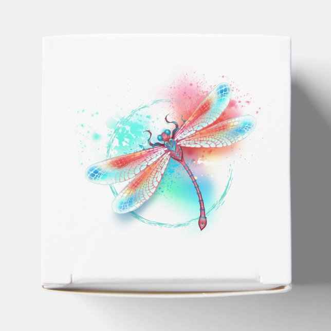 Röd dragonfly på vattenfärgsbakgrund presentaskar (Överdel)