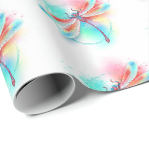 Röd dragonfly på vattenfärgsbakgrund presentpapper