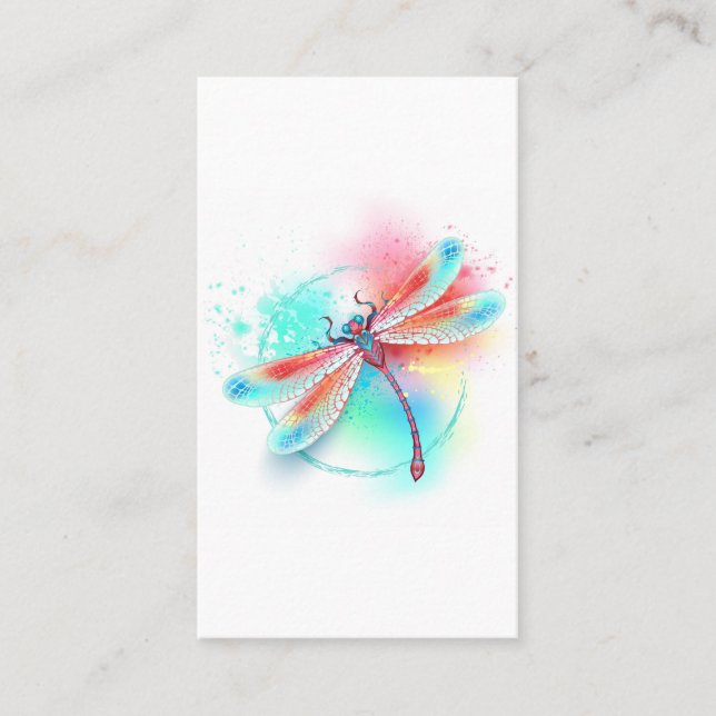 Röd dragonfly på vattenfärgsbakgrund rabattkort (Framsida)
