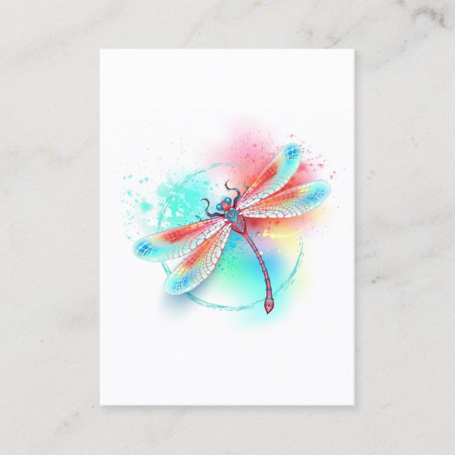 Röd dragonfly på vattenfärgsbakgrund rabattkort (Framsida)