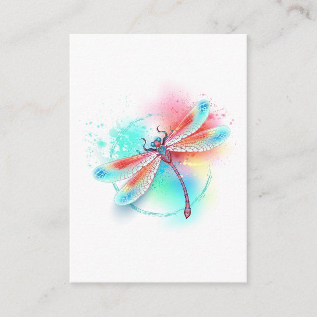 Röd dragonfly på vattenfärgsbakgrund rådkort (Framsida)