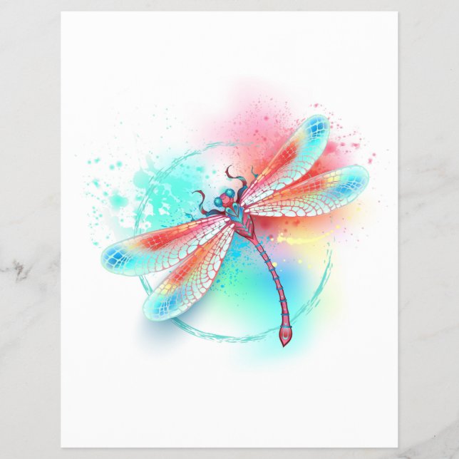 Röd dragonfly på vattenfärgsbakgrund reklamblad (Framsidan)