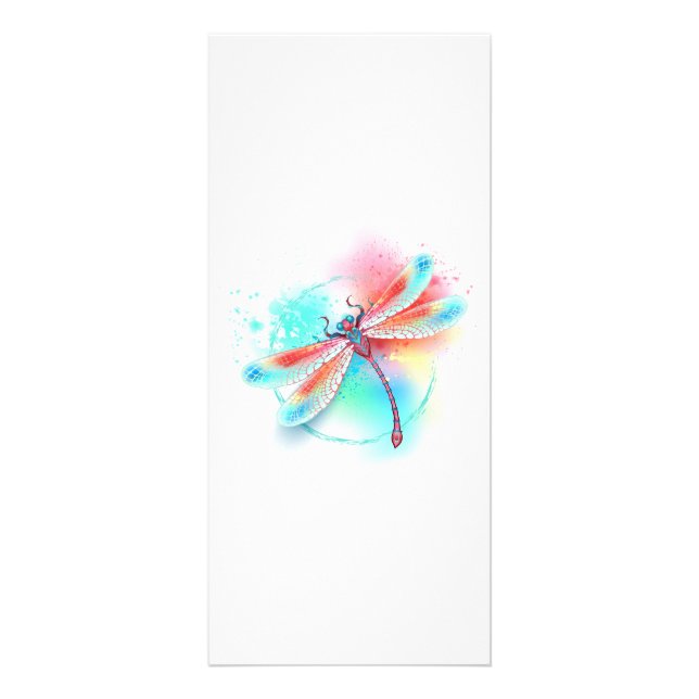 Röd dragonfly på vattenfärgsbakgrund reklamkort (Framsidan)
