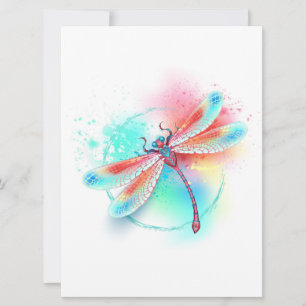 Röd dragonfly på vattenfärgsbakgrund spara datumet