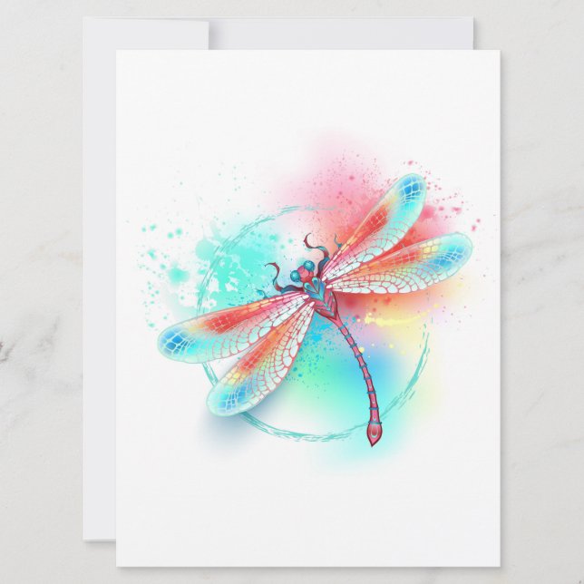 Röd dragonfly på vattenfärgsbakgrund spara datumet (Framsida)