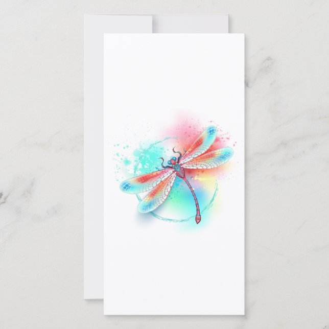 Röd dragonfly på vattenfärgsbakgrund spara datumet (Framsida)