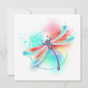 Röd dragonfly på vattenfärgsbakgrund spara datumet