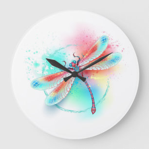 Röd dragonfly på vattenfärgsbakgrund stor klocka