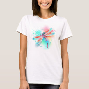 Röd dragonfly på vattenfärgsbakgrund t shirt
