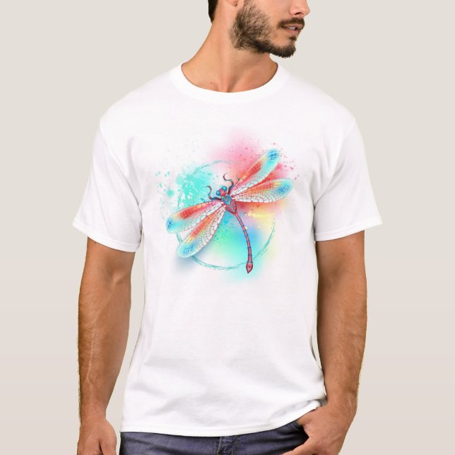 Röd dragonfly på vattenfärgsbakgrund t shirt (Framsida)
