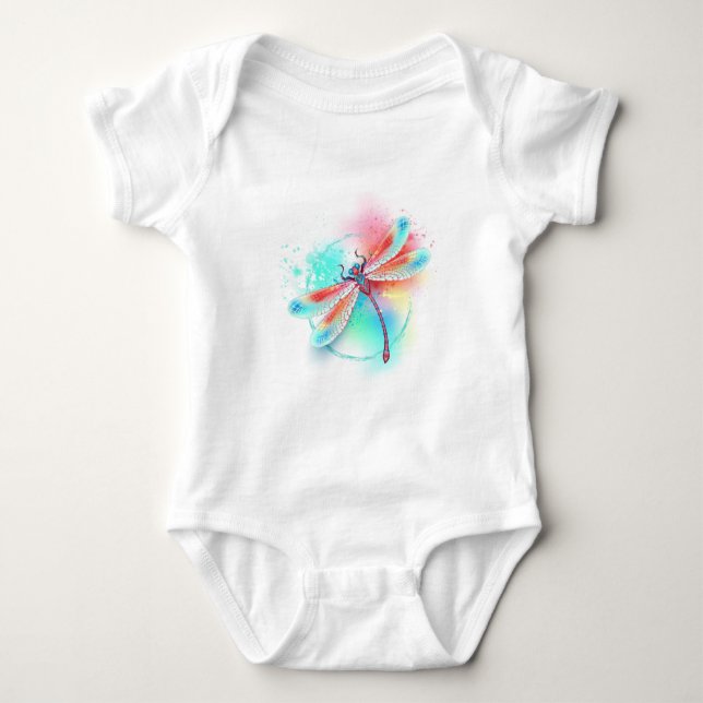 Röd dragonfly på vattenfärgsbakgrund t shirt (Framsida)