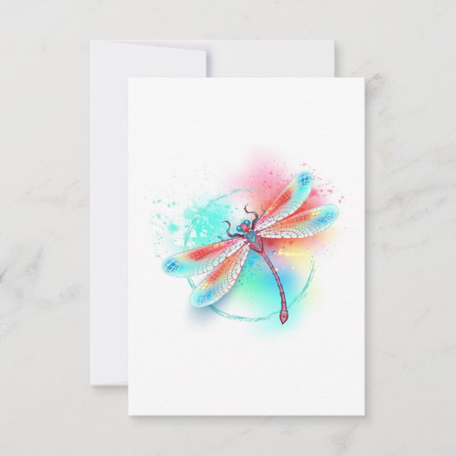 Röd dragonfly på vattenfärgsbakgrund tack kort (Framsida)