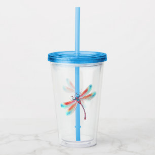 Röd dragonfly på vattenfärgsbakgrund take away mugg