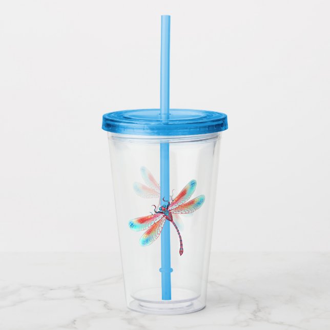 Röd dragonfly på vattenfärgsbakgrund take away mugg (Framsida)