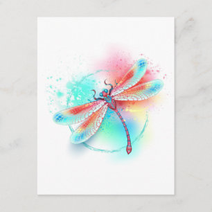 Röd dragonfly på vattenfärgsbakgrund tilläggskort