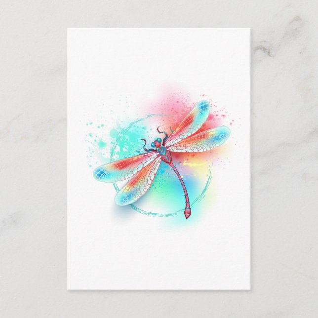 Röd dragonfly på vattenfärgsbakgrund tilläggskort (Framsida)