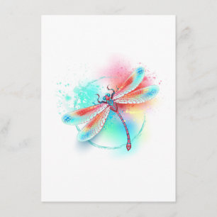 Röd dragonfly på vattenfärgsbakgrund tilläggskort