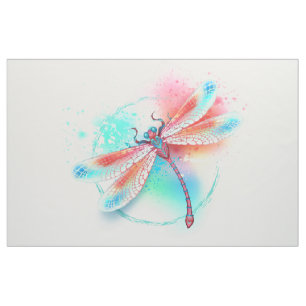 Röd dragonfly på vattenfärgsbakgrund tyg