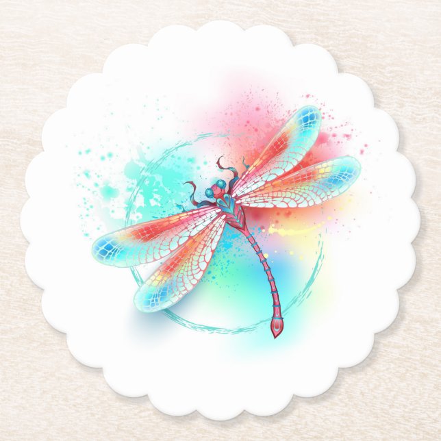 Röd dragonfly på vattenfärgsbakgrund underlägg papper (Framsida)