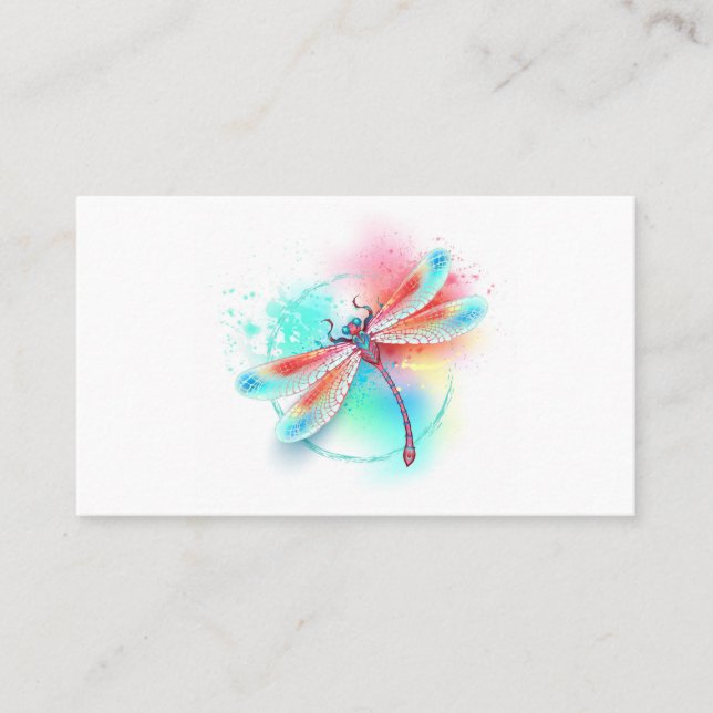 Röd dragonfly på vattenfärgsbakgrund visitkort (Framsida)